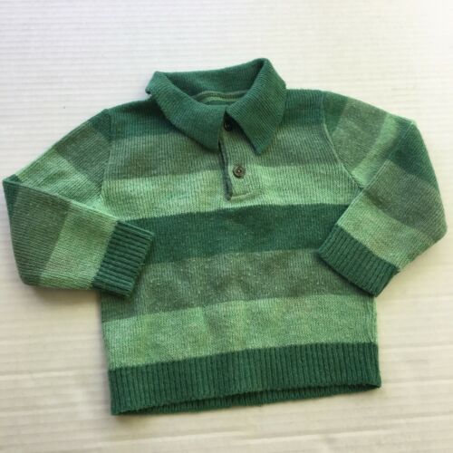 Vtg Sweater Boys 2/3 Toddler Baby Pullover Striped Collar Green Button Down Soft