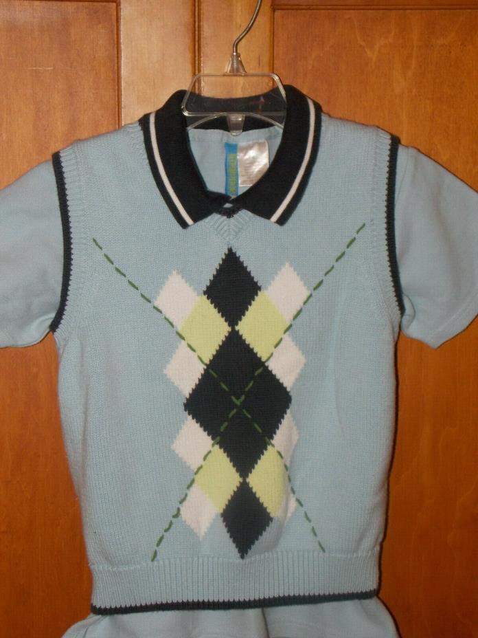 Gymboree Boys Sweater Vest OUTFIT SET LOT Blue Argyle 4 EASTER polo shirt dress