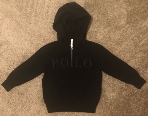 Boys Polo Logo 1/4 ZIP Toddler Black Wool Sweater Hoodie Size 3T NWT 85$
