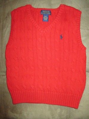 Polo Ralph Lauren Red Ribbed Sweater Vest 3T Cot UnderarmsSide2Side14
