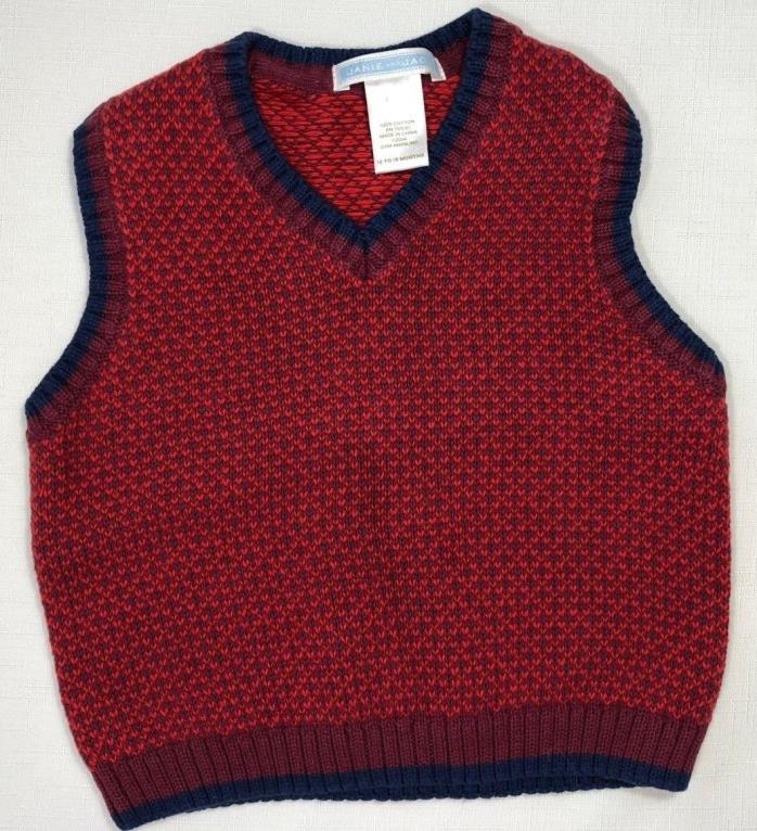 Janie and Jack Boys 12-18 Months Red Sweater Vest with Blue Trim Auto Club