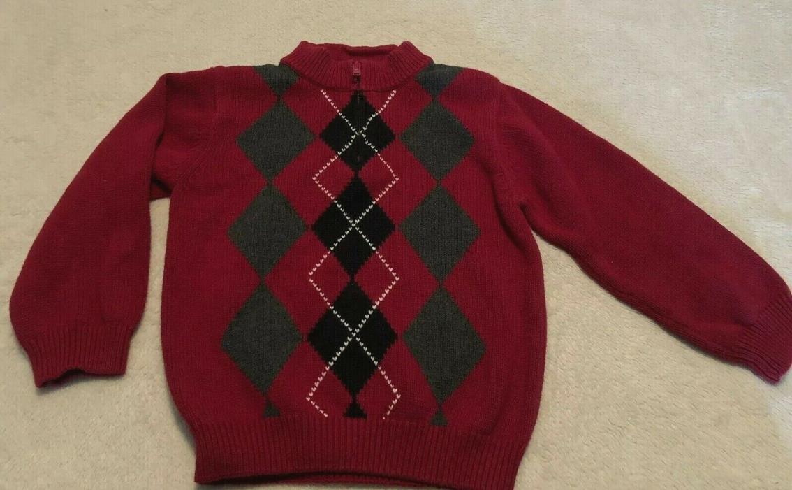 New GYMBOREE Boys Maroon Argyle Pattern Half Zip Long Sleeve Sweater Cotton 3T