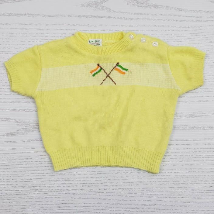Soft Spun Baby Boy Vintage Sweater 9 Months Yellow Short Sleeve Acrylic 1980s