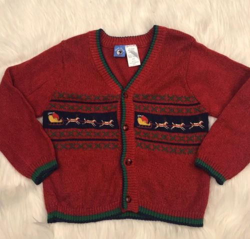Boys Ugly Christmas Sweater Cardigan Vintage Duck Head Size 3T Red Santa Sleigh