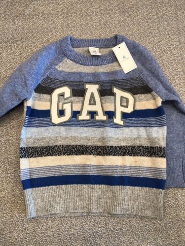 NWT Baby Gap Boy logo HOLIDAY blue striped WINTER sweater 18 24 month 4 4T