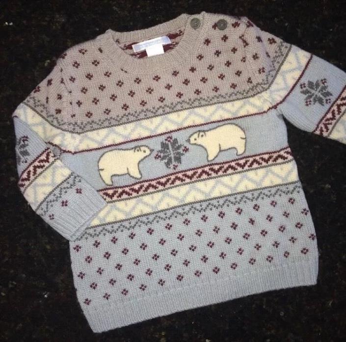 LN Vintage Janie & Jack 6 12 18 Polar Bear Sweater Merino Wool Vintage SEE Pics