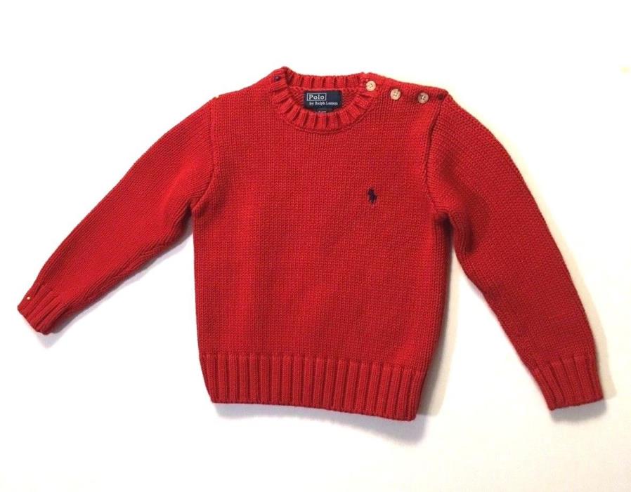 Ralph Lauren Boys Sweater Pullover Red Size 4T 100% Cotton Button Shoulder Crew