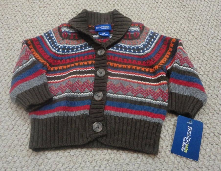 NEW Oshkosh Genuine Baby Boys Sz 6 M Fair Isle Button Cardigan Sweater-Chocolate