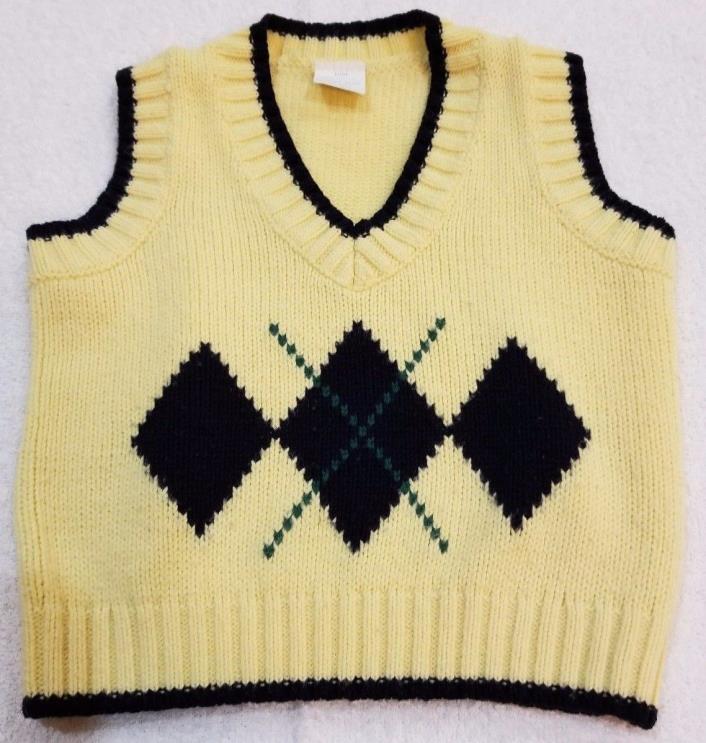 Toddler Boy's Size 12 Mos Yellow with Navy Blue Diamonds Sweater Vest