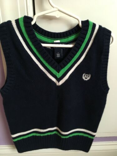 Chaps Sweater Vest Boy 4 Toddler Navy Green White Spring Easter Portrait