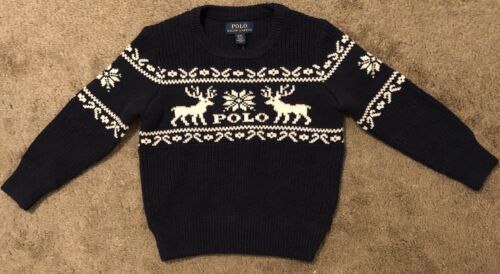 $75 NWT Reindeer Cotton-Wool Knit Blue Sweater Boys Toddler 4T