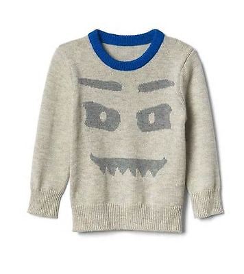 Baby Gap Boys Sweater 3 3T Oatmeal Gray Blue Crew Neck Trim Long Sleeve Graphic