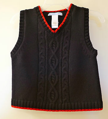New W/Tags Janie and Jack Snowman Lane Black/Red Sweater Vest ~ Boy's Sz 18-24M