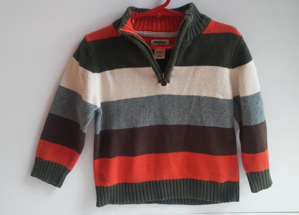 Boys Osh Kosh B'gosh Striped Knit Pullover Sweater Size 2T Green Orange Cream