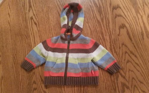 Genuine Baby Boy 3 month long sleeve zip up striped multi colored hooded sweater