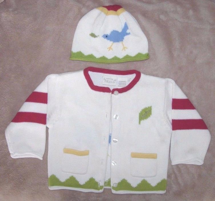 Size 12 month unisex multicolor Nordstrom Cardigan & beanie hat with bluebird