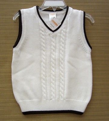 NEW Gymboree Boy Vest size 18-24 Month White Cable Knit Brown Trim NWT Easter!