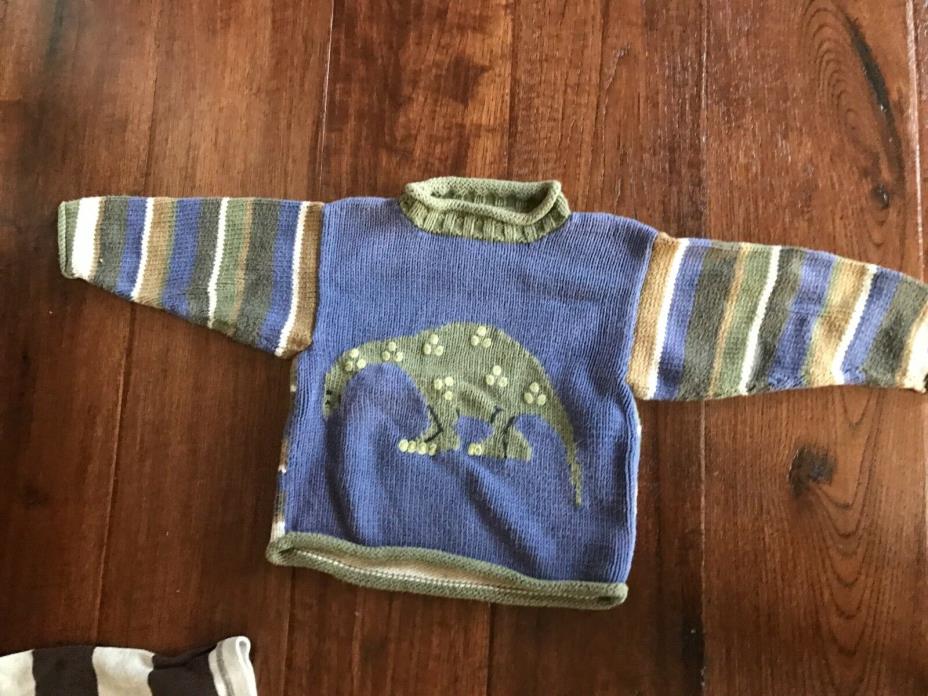 Jake Striped Sweater with Dinosaur Design in Boys Size 4/5