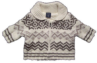 Baby Gap NWT Ivory Brown Fair Isle Zipper Sweater Jacket 0-3 Months