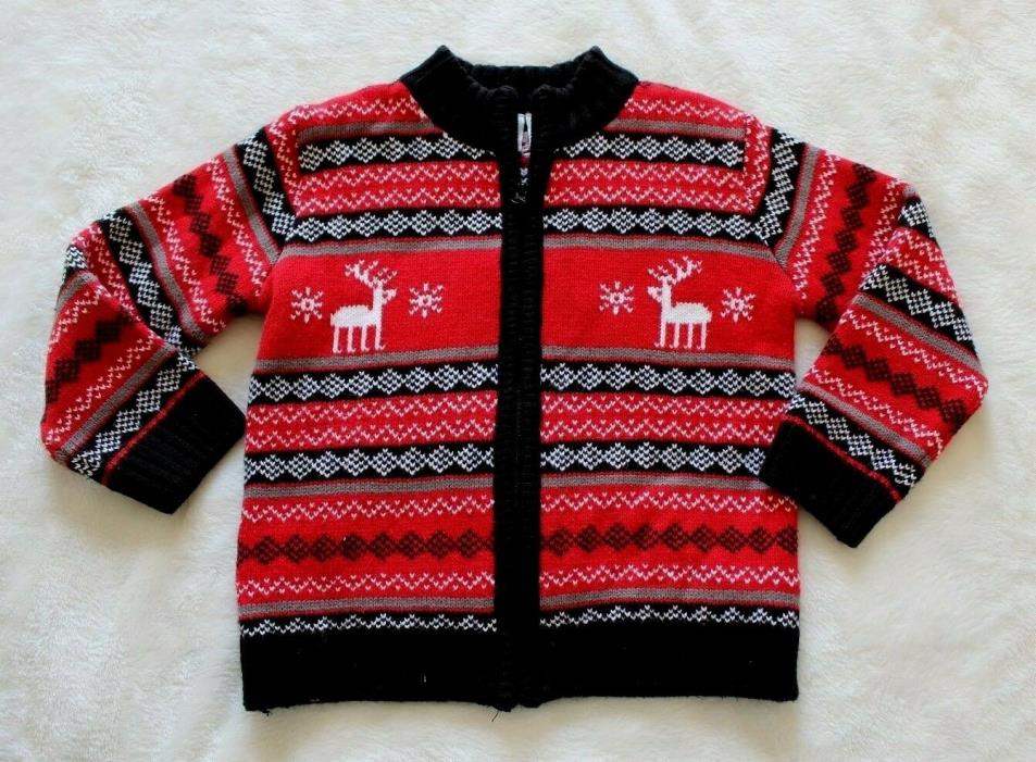Koala Baby Boys Cardigan Size 24 Months Red Fair Isle Zip Up Valentines Day