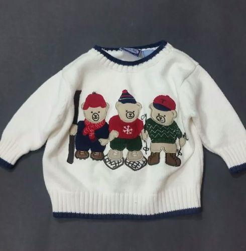 Koala Kids Boys Sweater Pullover Long Sleeves Bears Skiing Size 3 Months White