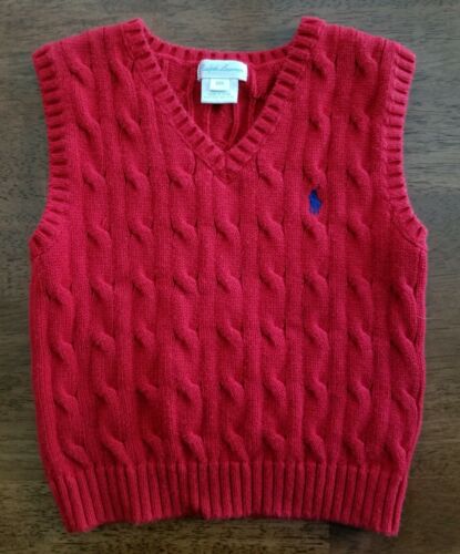 Polo Ralph Lauren Baby Boys Sleeveless Sweater Vest Sz 24 Months Red Cable Knit