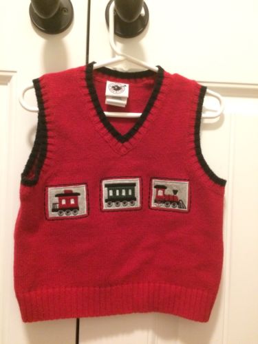 Boys Christmas Vest Good Lad Sweater 18 Months Red Knit Train Holiday