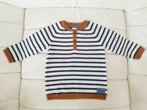 H&M Baby Boy Striped Pullover Sweater 9-12 Months White Navy Tan Casual Athl.
