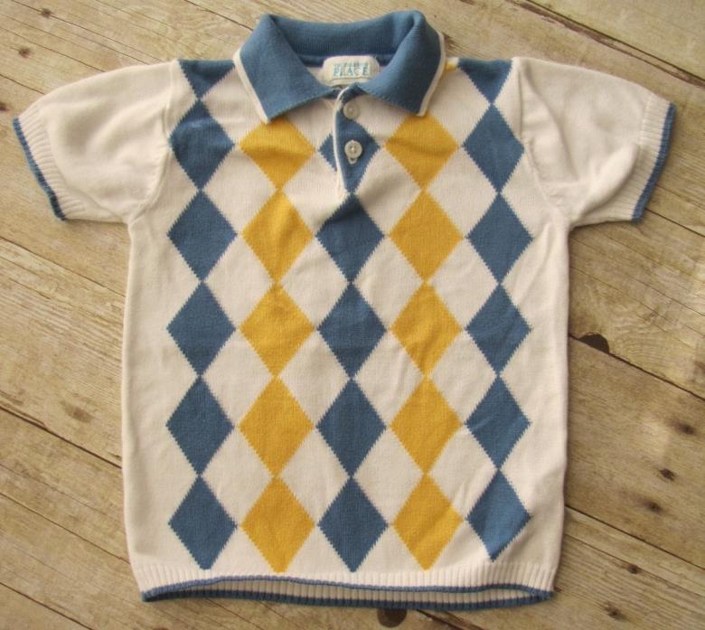 Children's Place Boys 18 Months Sweater Short Sleeve Argyle White Blue Yellow