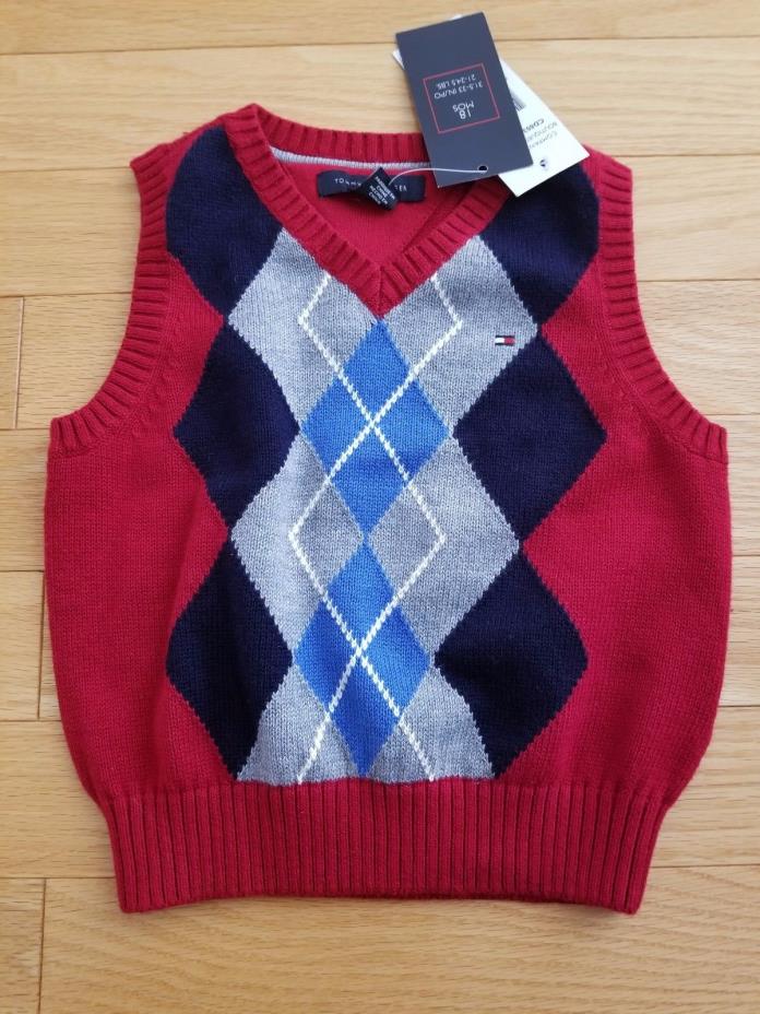 NWT Tommy Hilfiger Infant Boys' 18M Cotton Blend Burgundy Red Argyle Vest