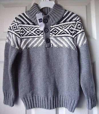 New Baby Gap Fair Isle Mockneck Sweater Grey Size 4T