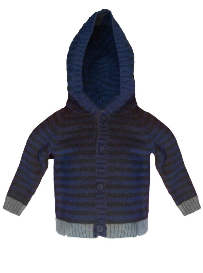 Baby Boys Hooded Cardigan Blue/Black Striped Sweater Baby B'gosh New Outerwear