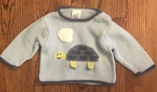 Vintage Baby Gap Boys Turtle Crewneck Sweater Light Blue Size 3-6m