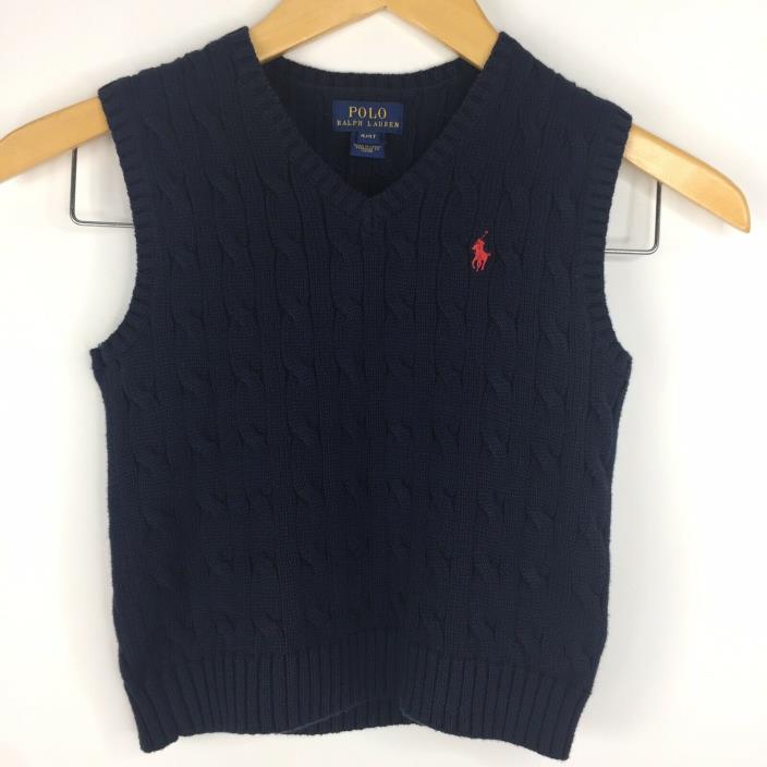 Polo Ralph Lauren Sweater Vest Boys 4 4T Navy Blue Cableknit V-neck Pony Logo