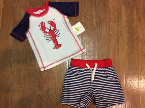 NEW WITH TAGS STARTING OUT DILLARDS SWIM SET TRUNKS RASH GUARD BOYS 12-18 MONTHS