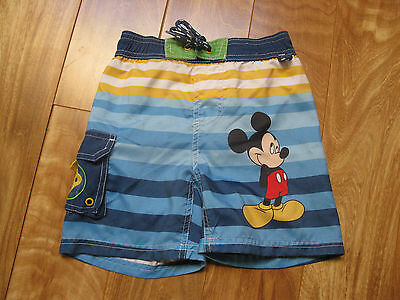 Disney Store Boy's Mickey Mouse Blue Stripe Swim Trunks Shorts Size 3