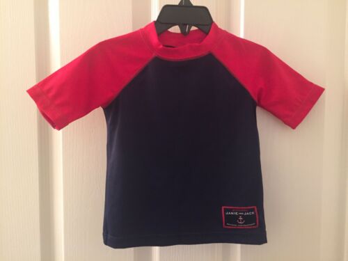 Janie and Jack Boys Navy Blue and Red Rash Guard Swim Top Size 6-12 Months