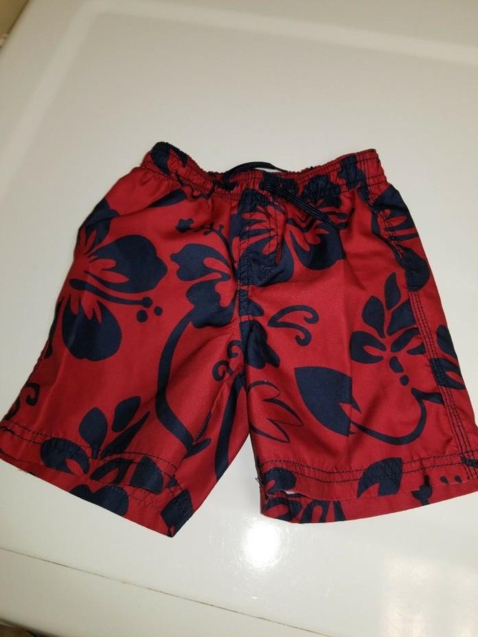 Gymboree Boys Navy Red Tropical Swim Trunks Size 3T EUC