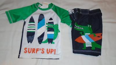NEW Boys Size 2T-3T Gymboree Outlet Swimsuit Set Alligator Shirt & Swim Trunks