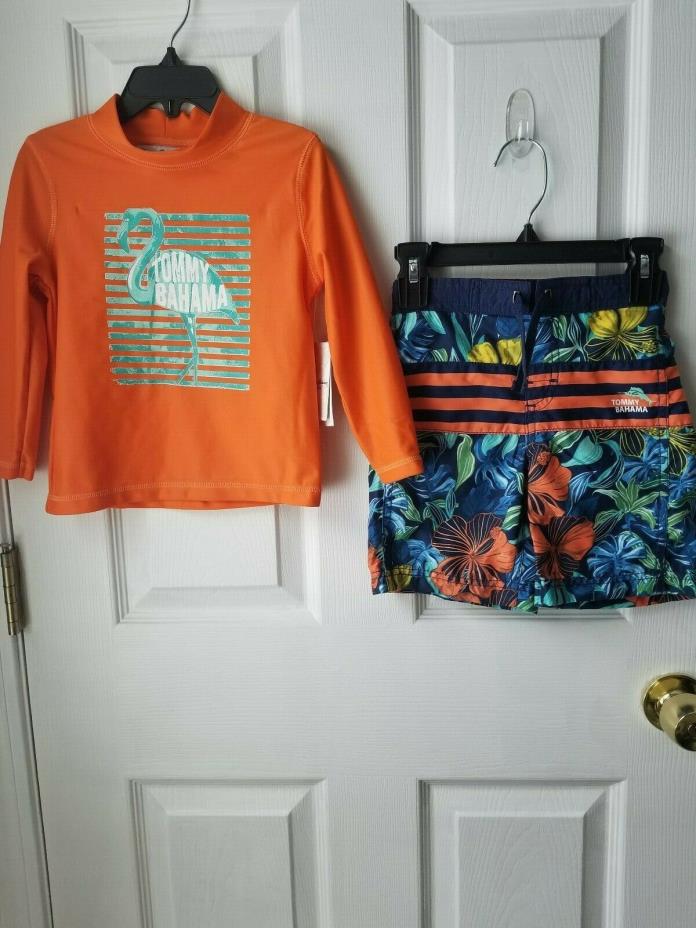 New TOMMY BAHAMA 2 Piece Rashguard And Swim Trunks Boy's SIZE 2T