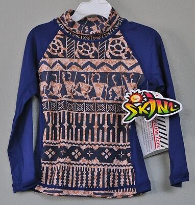 SUN PROTECTION ZONE SPF Rash Guard Blue Printed Surf Swim UPF Shirt sz 2 / XS