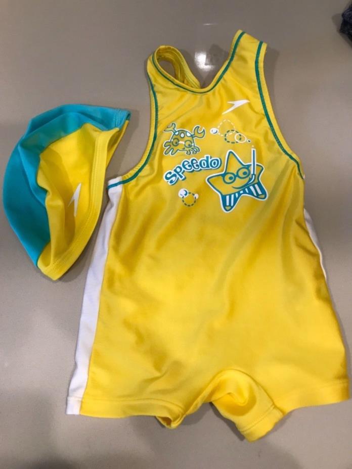 Speedo baby boy swimsuit swim cap 90 cm 24 mon yellow made in Japan