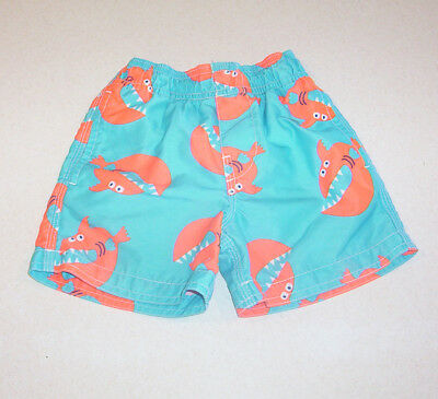 Infant Boy's Children's Place Turquoise & Orange Print Swim Shorts 12-18 Months