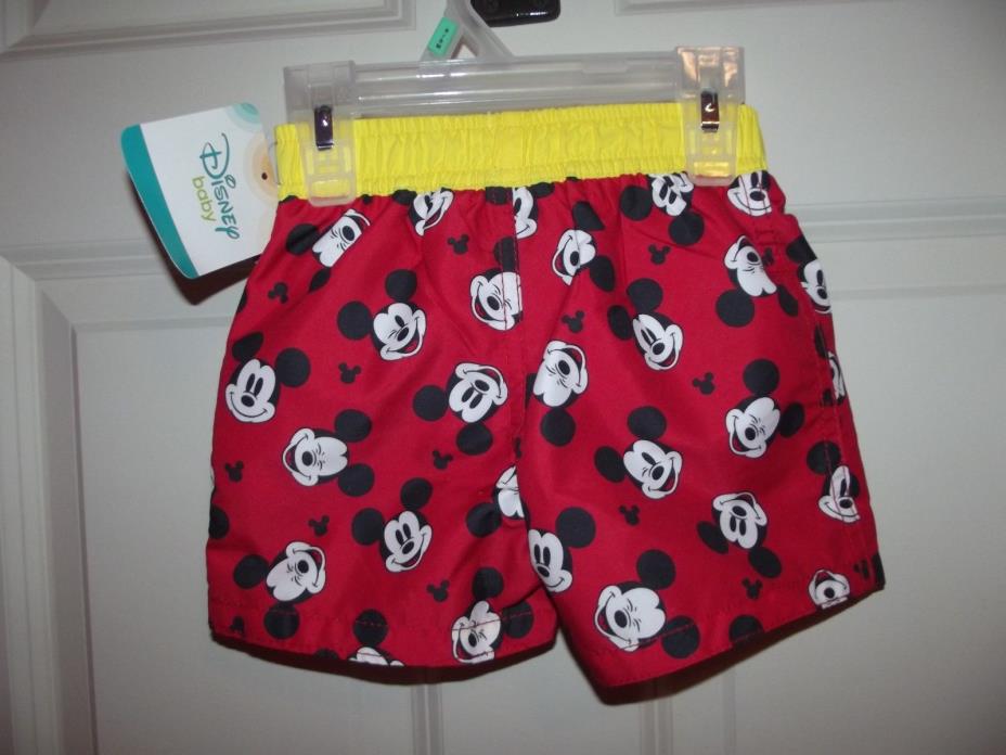 Disney Baby Infant Boys Mickey Mouse Swim Shorts Suit~Elastic Waist~Red~0-3M
