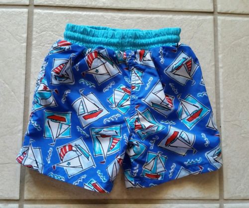 BASIC EDITIONS TODDLER BOYS SWIMSUIT TRUNKS 12 Months with Sail Boats