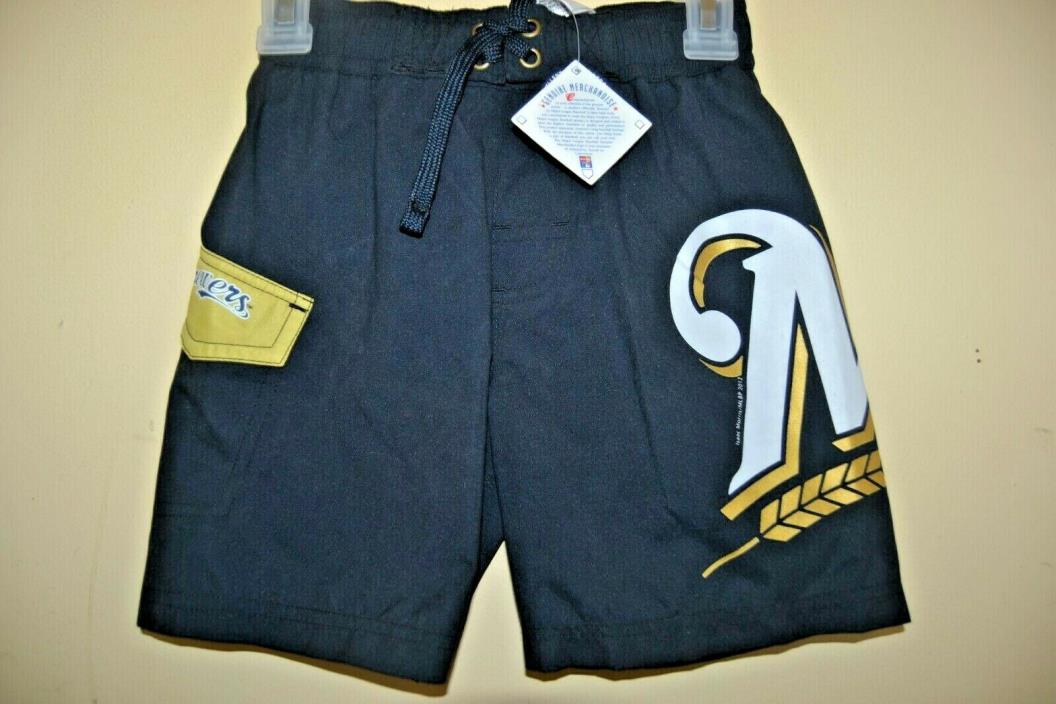 MILWAUKEE BREWERS SWIM-BOYS SIZE 3T & 4T-LICENSED/LINED/POCKET/PULLSTRING-NWOT