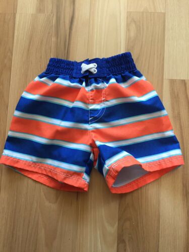 OP Ocean Pacific 0-3 M Swim Board Shorts Blue Orange White Stripe Lined