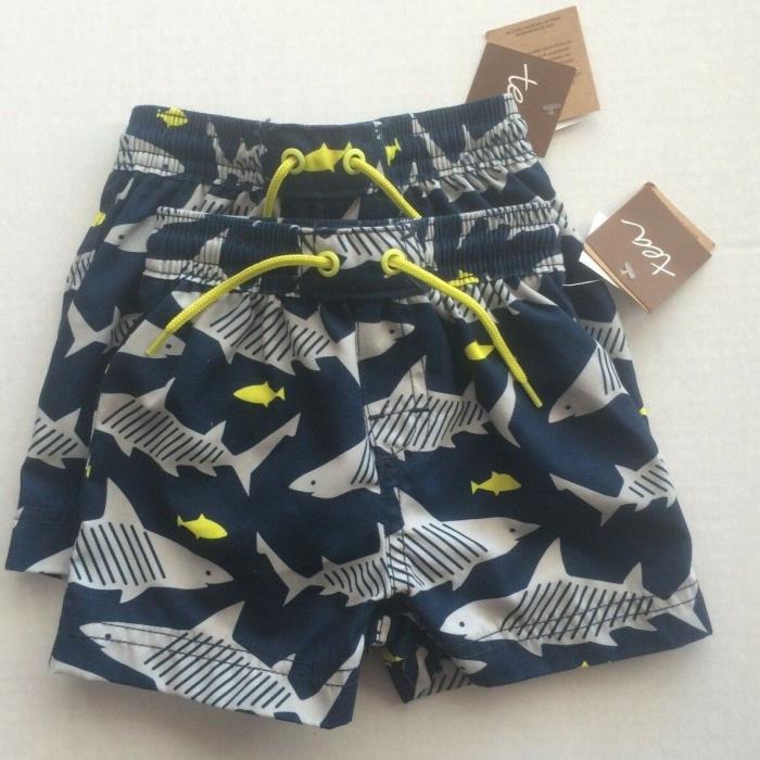 NWT Tea Collection Boys Swim Trunks Board Shorts Sharks 3-6m