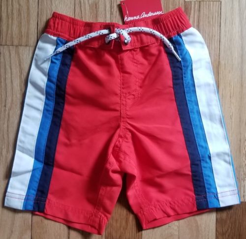 NWT HANNA ANDERSSON BOYS SWIM TRUNKS SHORTS RED BLUE WHITE SIDE STRIPES 90 3 $42