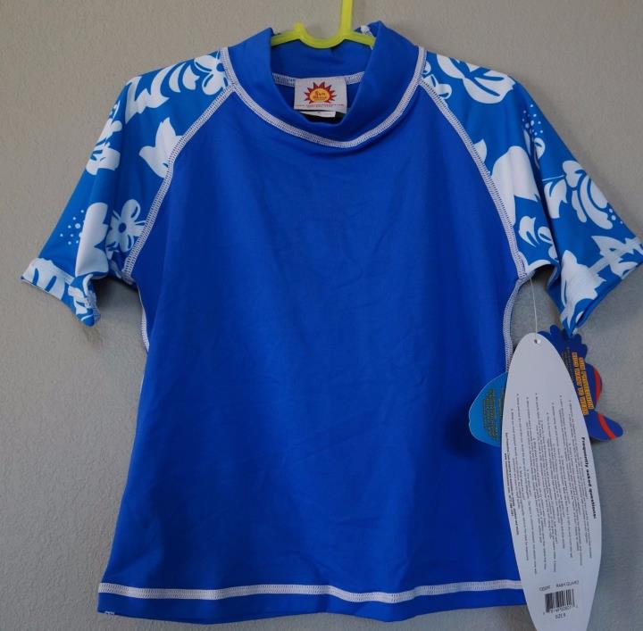 Sun Protection Zone RASH GUARD SPF UPF Blue White Hawaiian Top Shirt sz 8 NWT